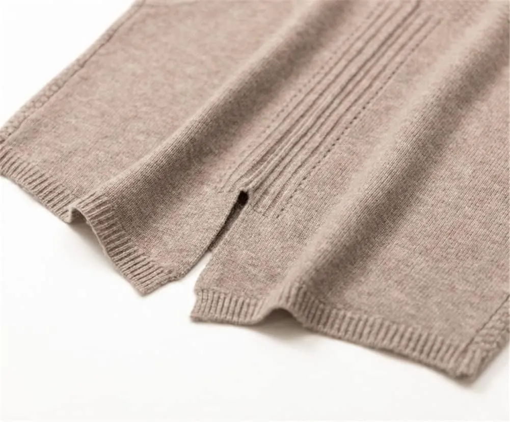 100% Cashmere Women's Solid Knitted Sweater Vest Short Sleeveless Pullover Sweater Slit Back (Gray XL)