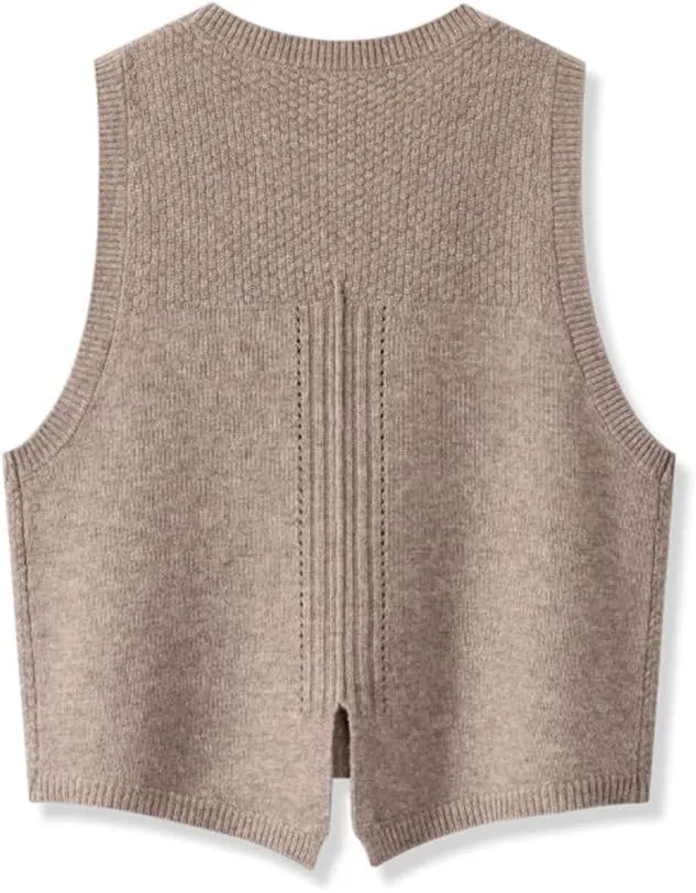 100% Cashmere Women's Solid Knitted Sweater Vest Short Sleeveless Pullover Sweater Slit Back (Gray XL)