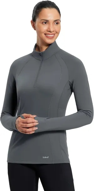 baleaf Women's 1/4 Zip Fleece Pullover Thermal Long Sleeve Shirts Ski Base Layer Top Thumbholes Winter Cold Weather