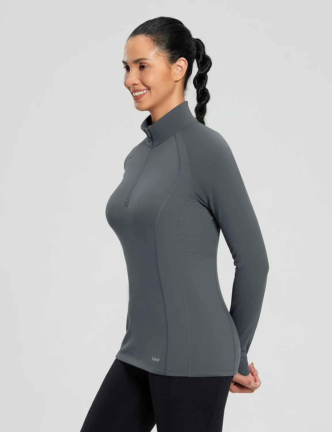 baleaf Women's 1/4 Zip Fleece Pullover Thermal Long Sleeve Shirts Ski Base Layer Top Thumbholes Winter Cold Weather