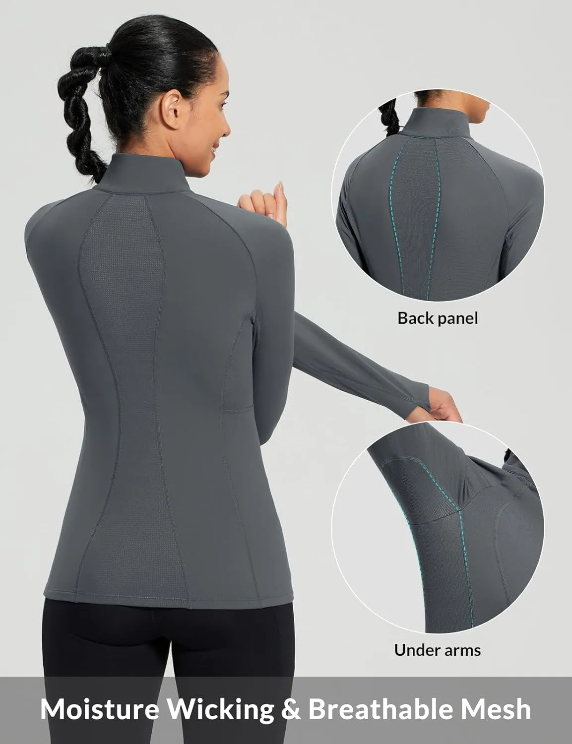 baleaf Women's 1/4 Zip Fleece Pullover Thermal Long Sleeve Shirts Ski Base Layer Top Thumbholes Winter Cold Weather