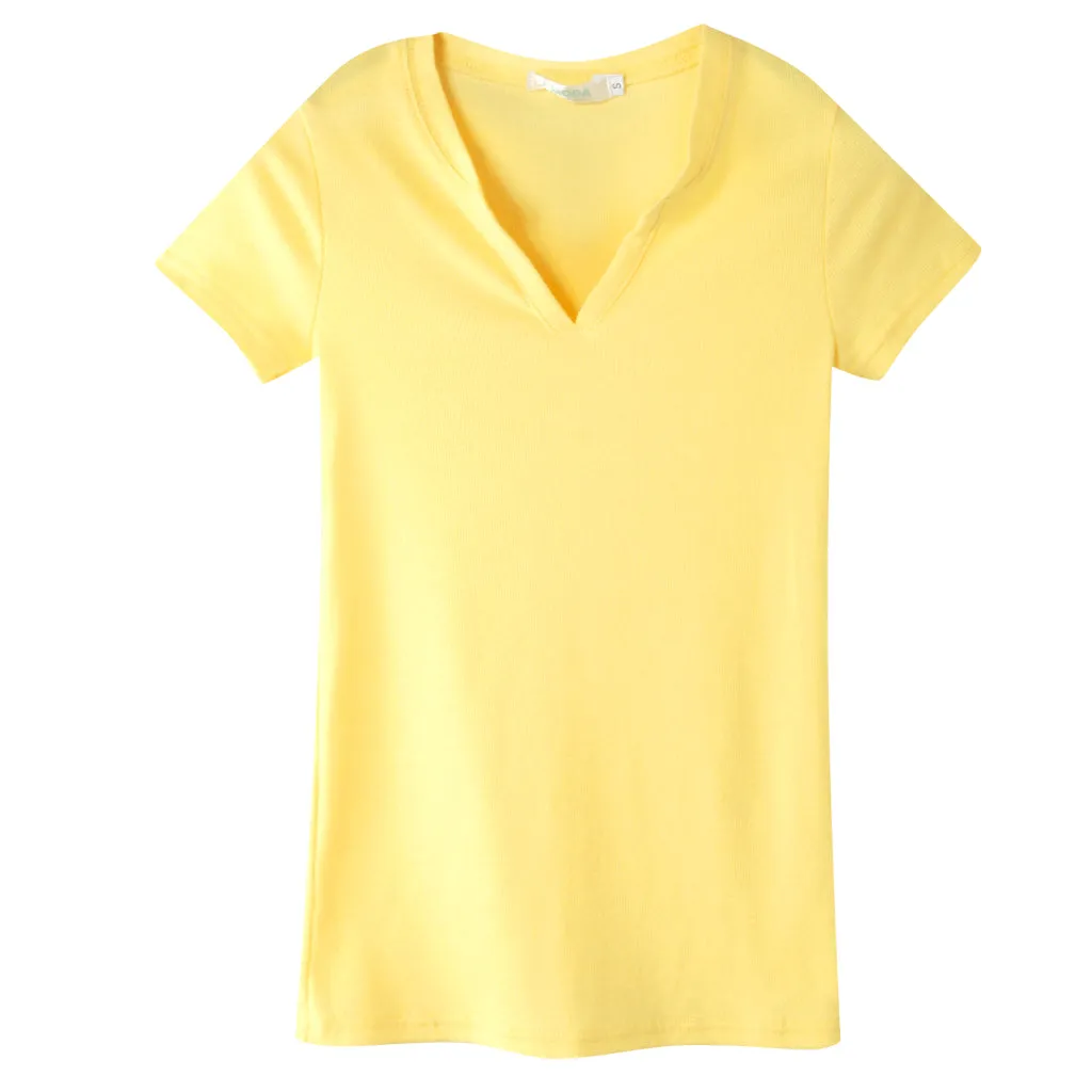 Casual Basic Solid Many Colors V-Neck Fitted T-Shirt Top