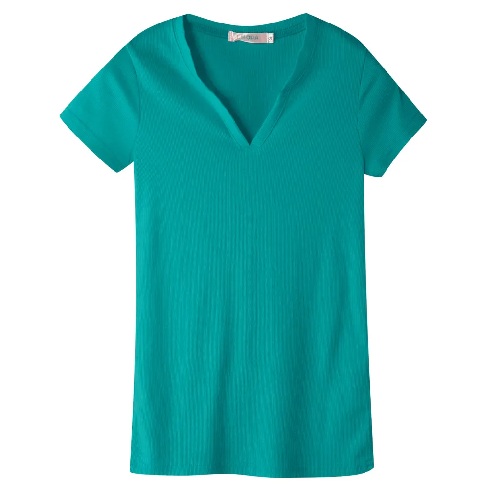 Casual Basic Solid Many Colors V-Neck Fitted T-Shirt Top
