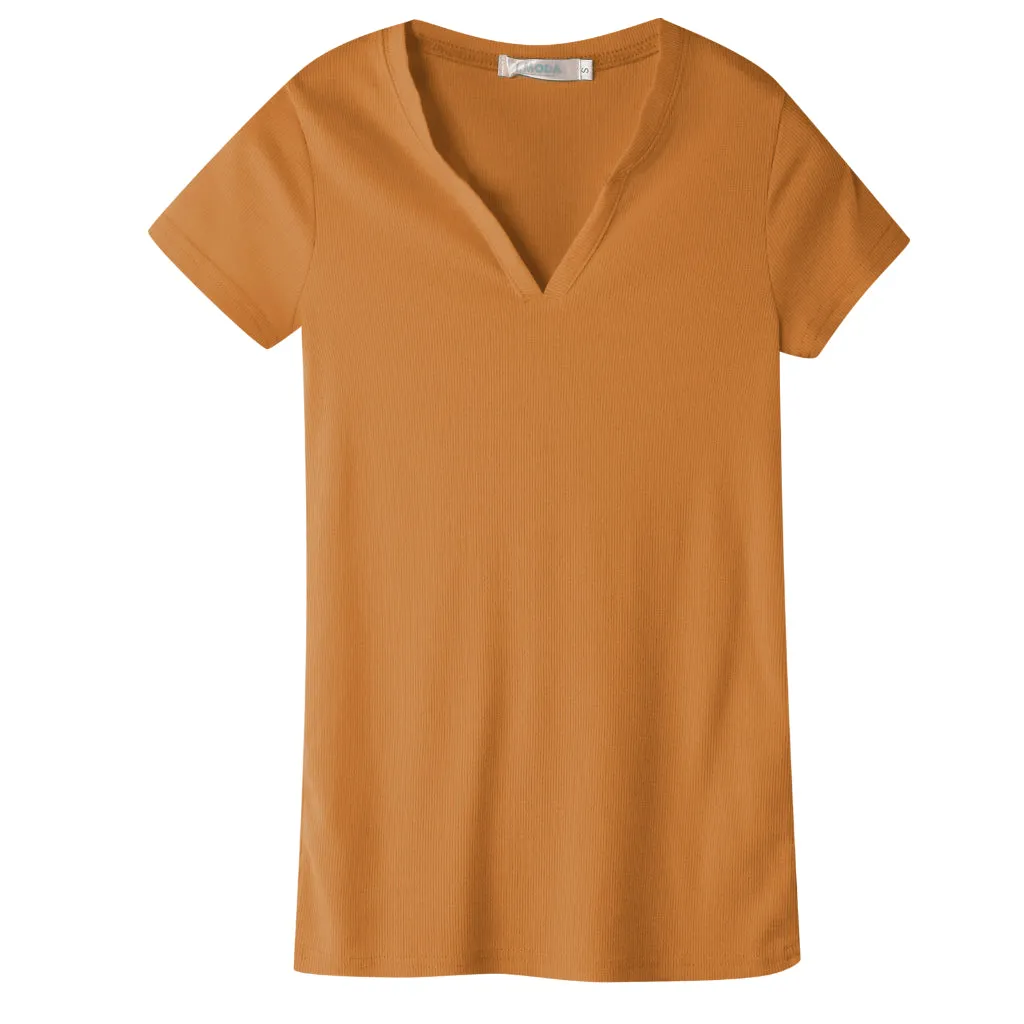 Casual Basic Solid Many Colors V-Neck Fitted T-Shirt Top