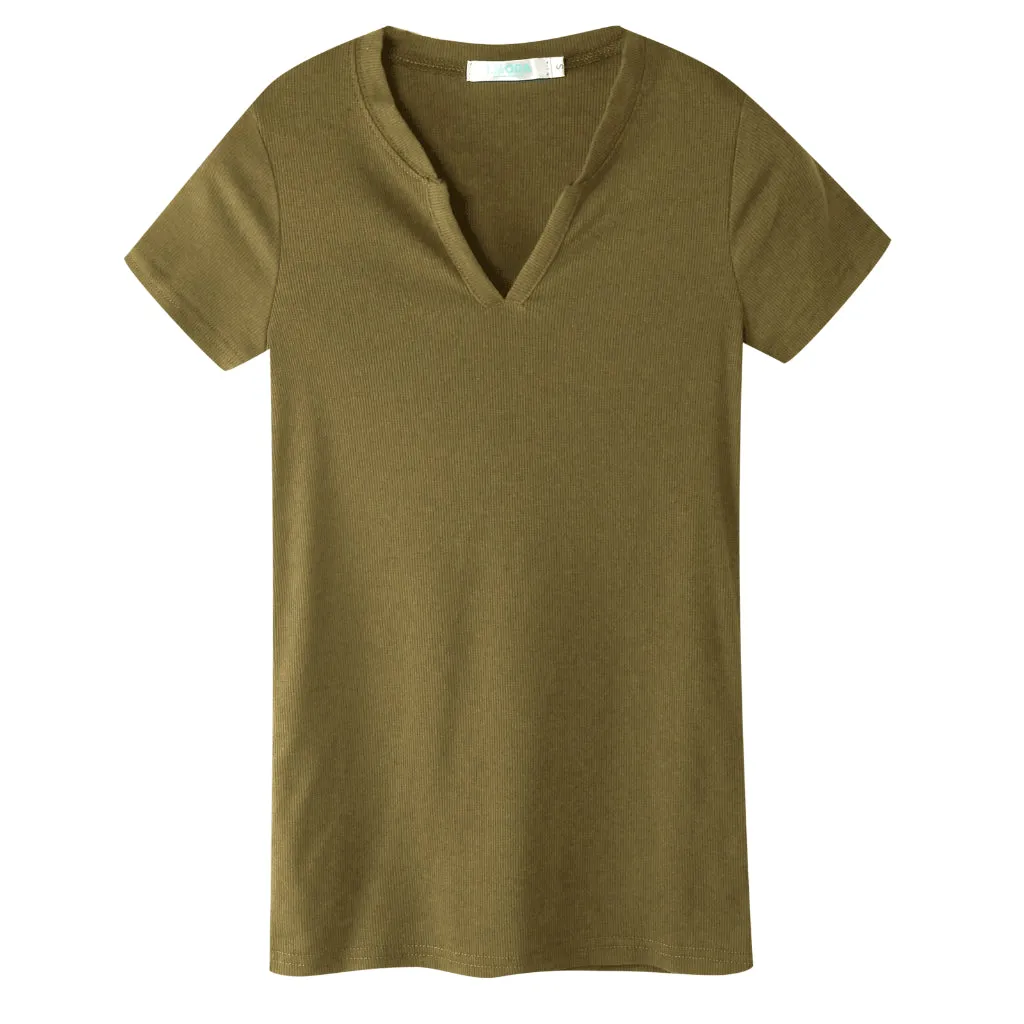 Casual Basic Solid Many Colors V-Neck Fitted T-Shirt Top