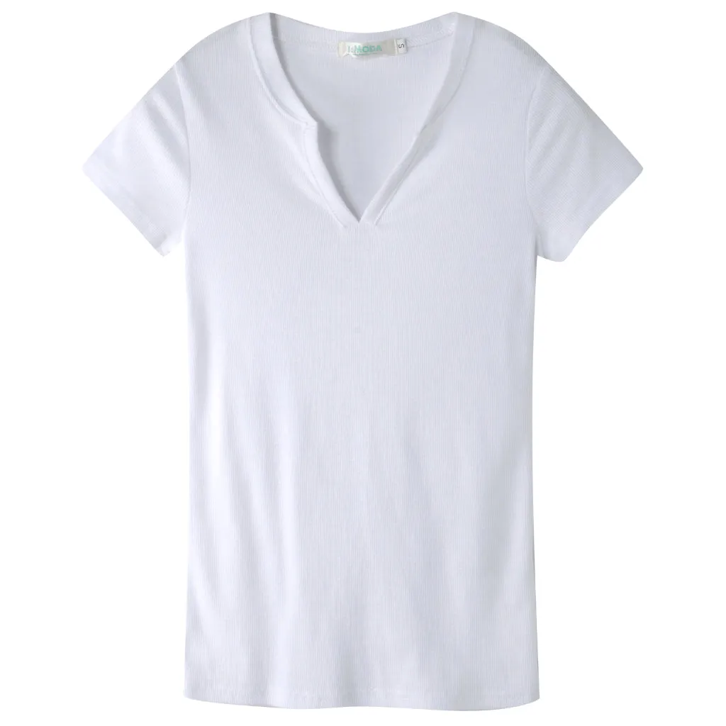 Casual Basic Solid Many Colors V-Neck Fitted T-Shirt Top