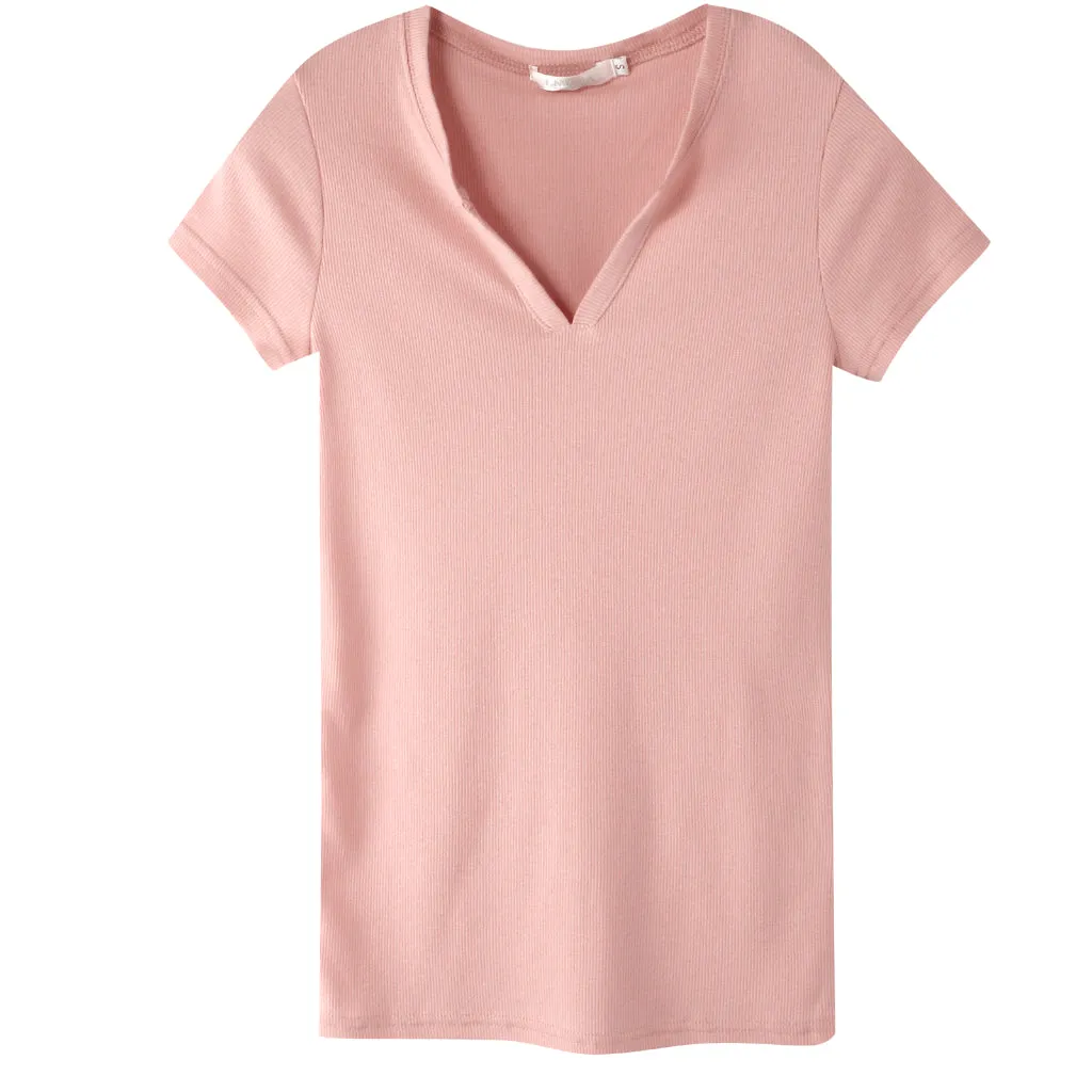 Casual Basic Solid Many Colors V-Neck Fitted T-Shirt Top