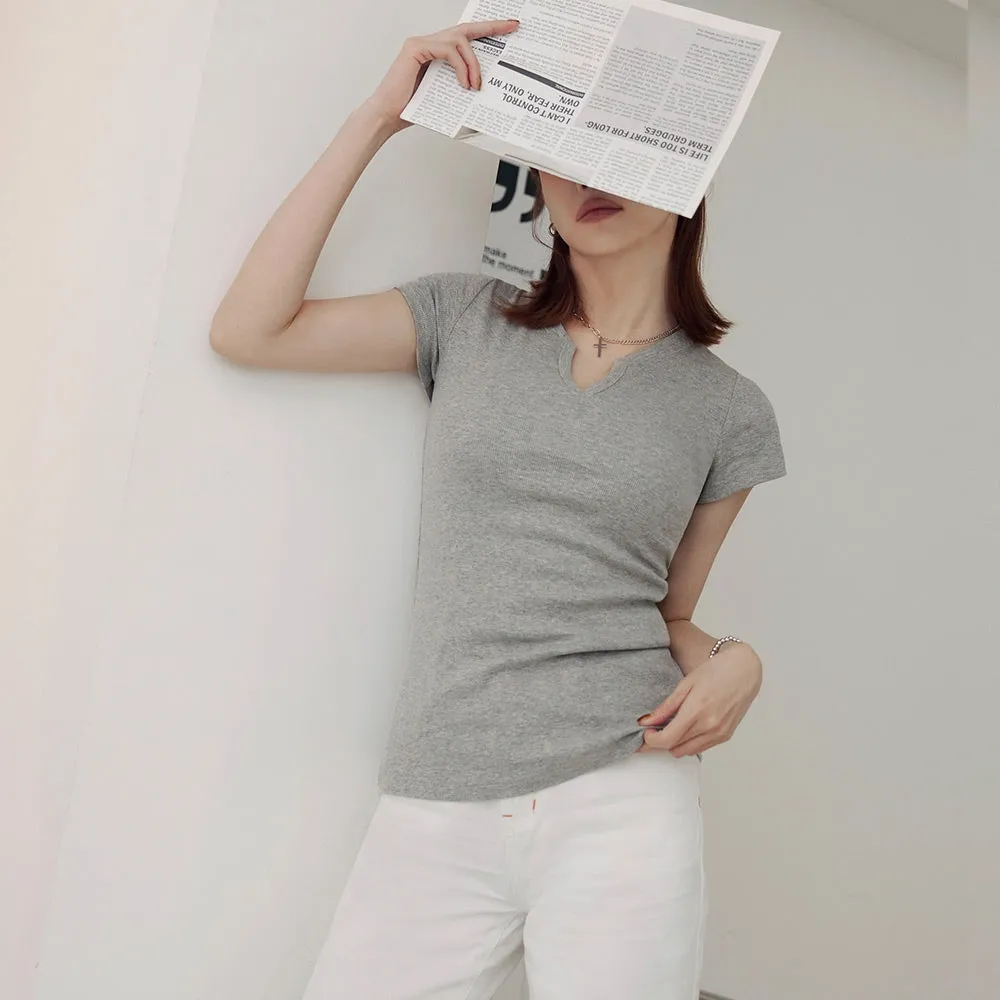 Casual Basic Solid Many Colors V-Neck Fitted T-Shirt Top