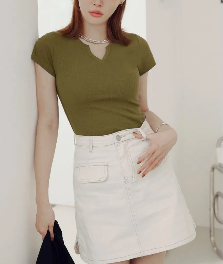 Casual Basic Solid Many Colors V-Neck Fitted T-Shirt Top