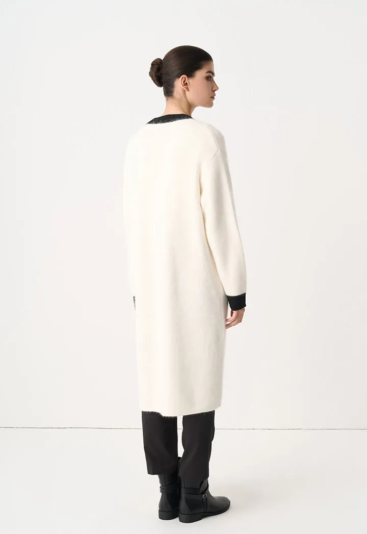 Choice Contrast Knitted Long Sleeve Cardigan Cream
