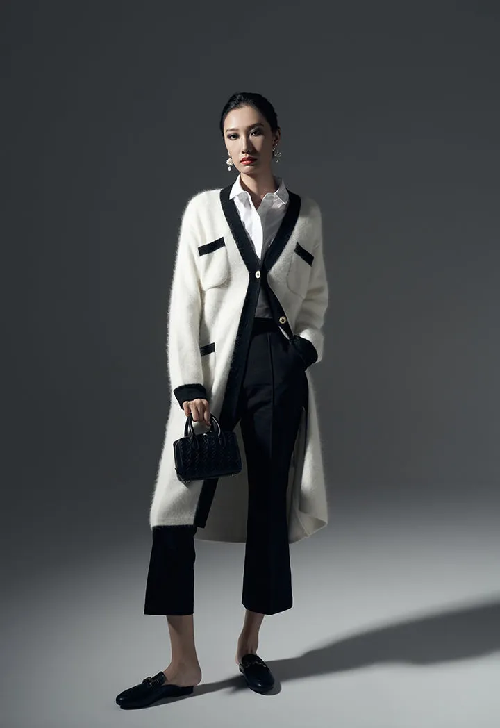 Choice Contrast Knitted Long Sleeve Cardigan Cream
