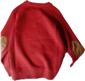CORIRESHA Winter Vintage Men's Sweater Crew Neck Elbow Patch Thick Knit Sweater