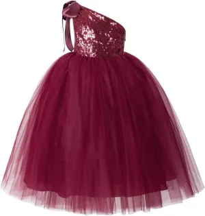 ekidsbridal One-Shoulder Sequin Tutu Flower Girl Dress Princess Dresses Pageant Gown 182
