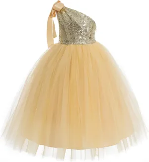 ekidsbridal One-Shoulder Sequin Tutu Flower Girl Dress Princess Dresses Pageant Gown 182