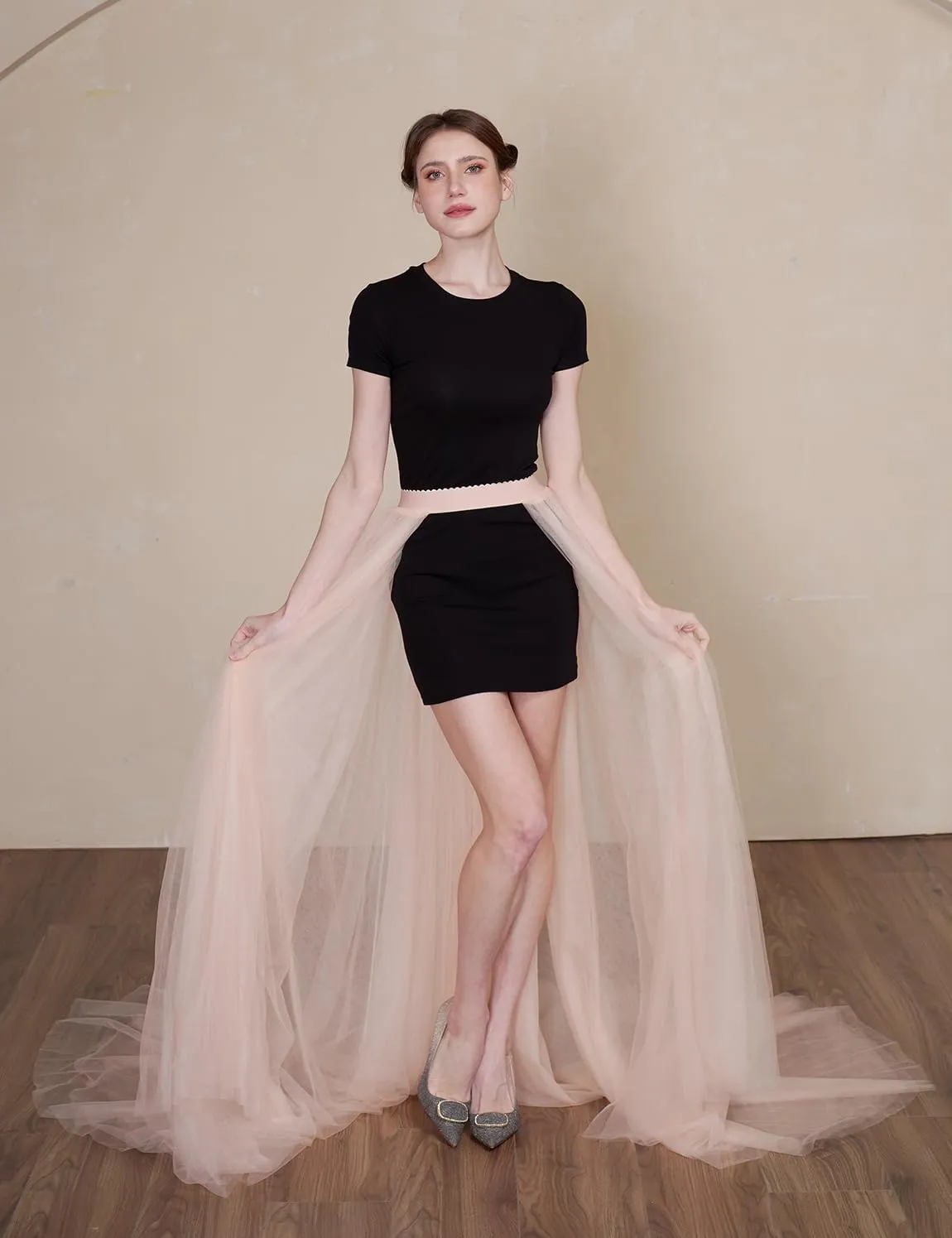 EllieWely Overskirt Short Front Long Back Party Tutu Tulle Skirt R05