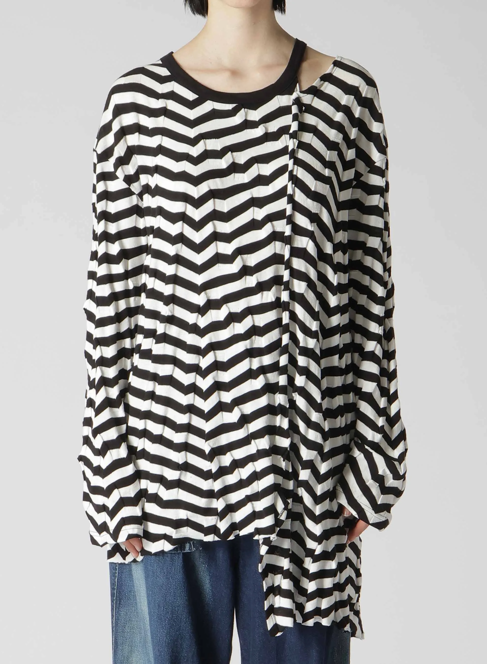 GEOMETRY LINKS STITCH STRIPED ASYMMETRIC LONG SLEEVE T B