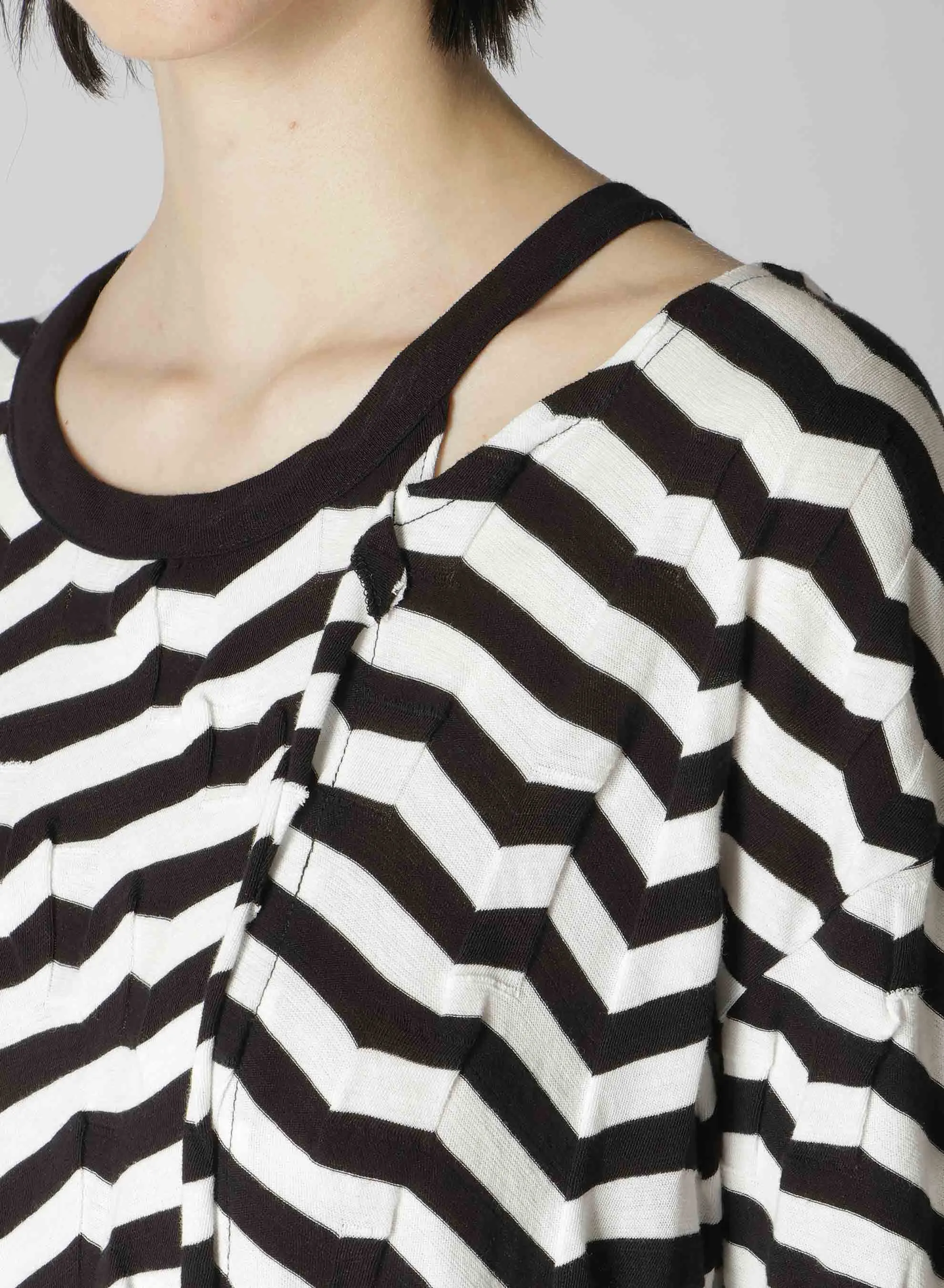 GEOMETRY LINKS STITCH STRIPED ASYMMETRIC LONG SLEEVE T B
