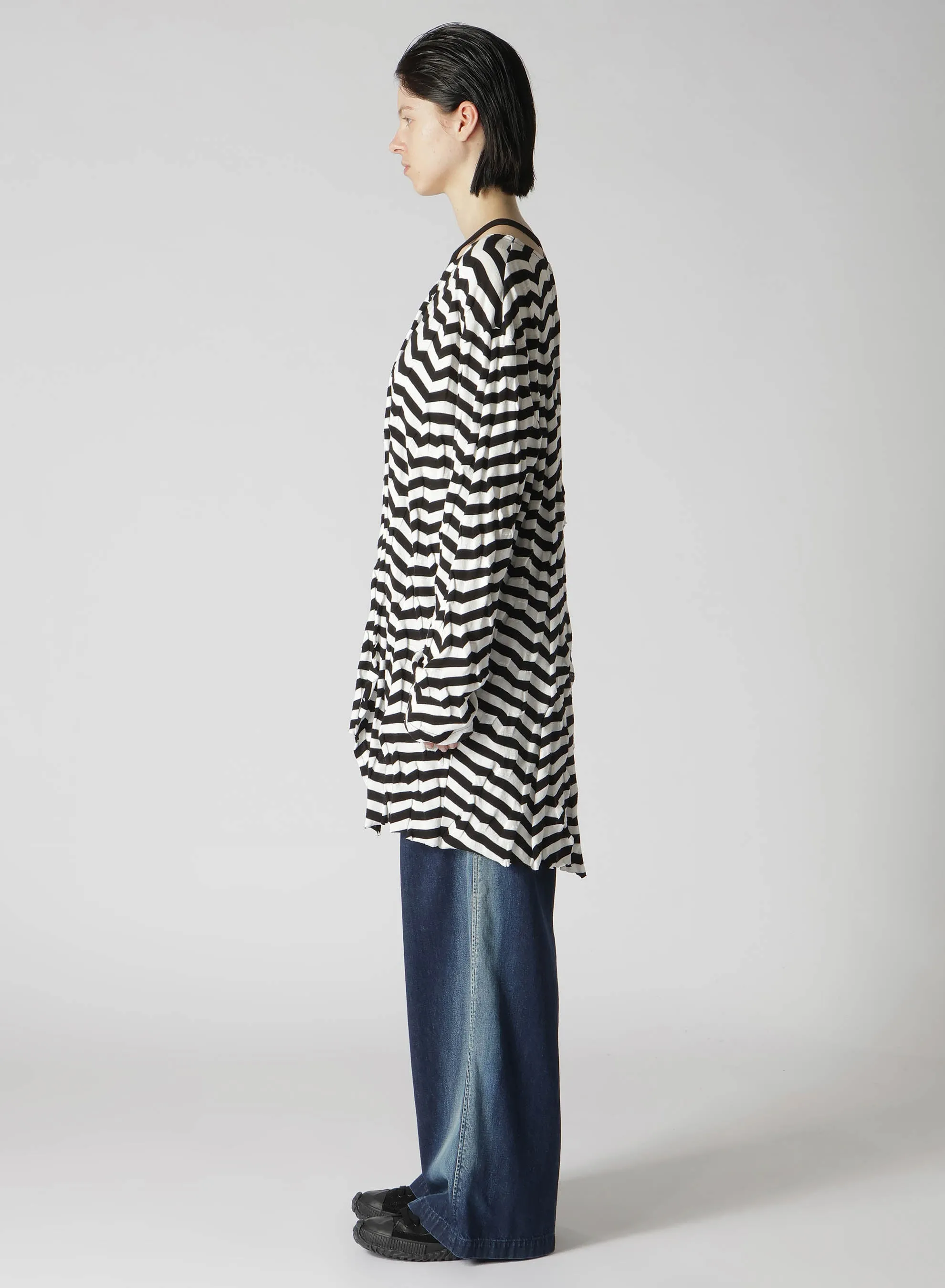 GEOMETRY LINKS STITCH STRIPED ASYMMETRIC LONG SLEEVE T B