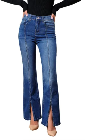 GRAPENT Womens Flare Jeans High Waisted Wide Leg Baggy Jean for Women Split Hem Stretch Denim Pants
