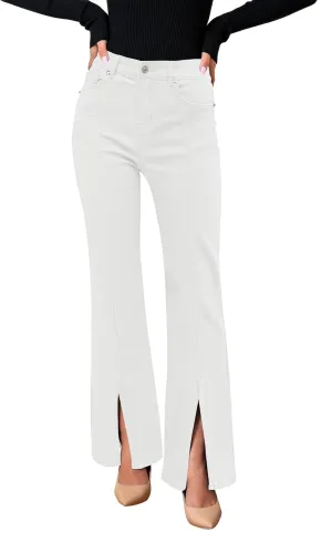 GRAPENT Womens Flare Jeans High Waisted Wide Leg Baggy Jean for Women Split Hem Stretch Denim Pants