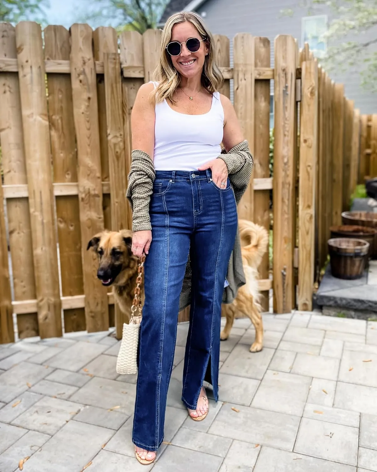 GRAPENT Womens Flare Jeans High Waisted Wide Leg Baggy Jean for Women Split Hem Stretch Denim Pants