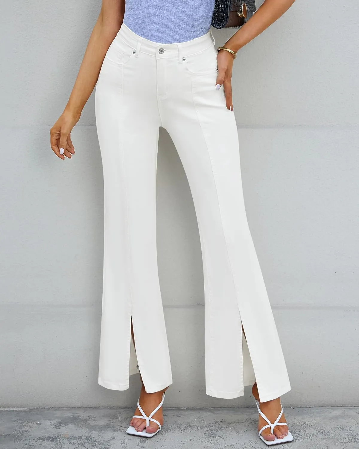 GRAPENT Womens Flare Jeans High Waisted Wide Leg Baggy Jean for Women Split Hem Stretch Denim Pants