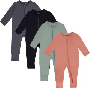 GUISBY Rayon Baby Pajamas with Mittens Cuffs, Long Sleeve Footless Snug Fits Sleepers 4-Pack