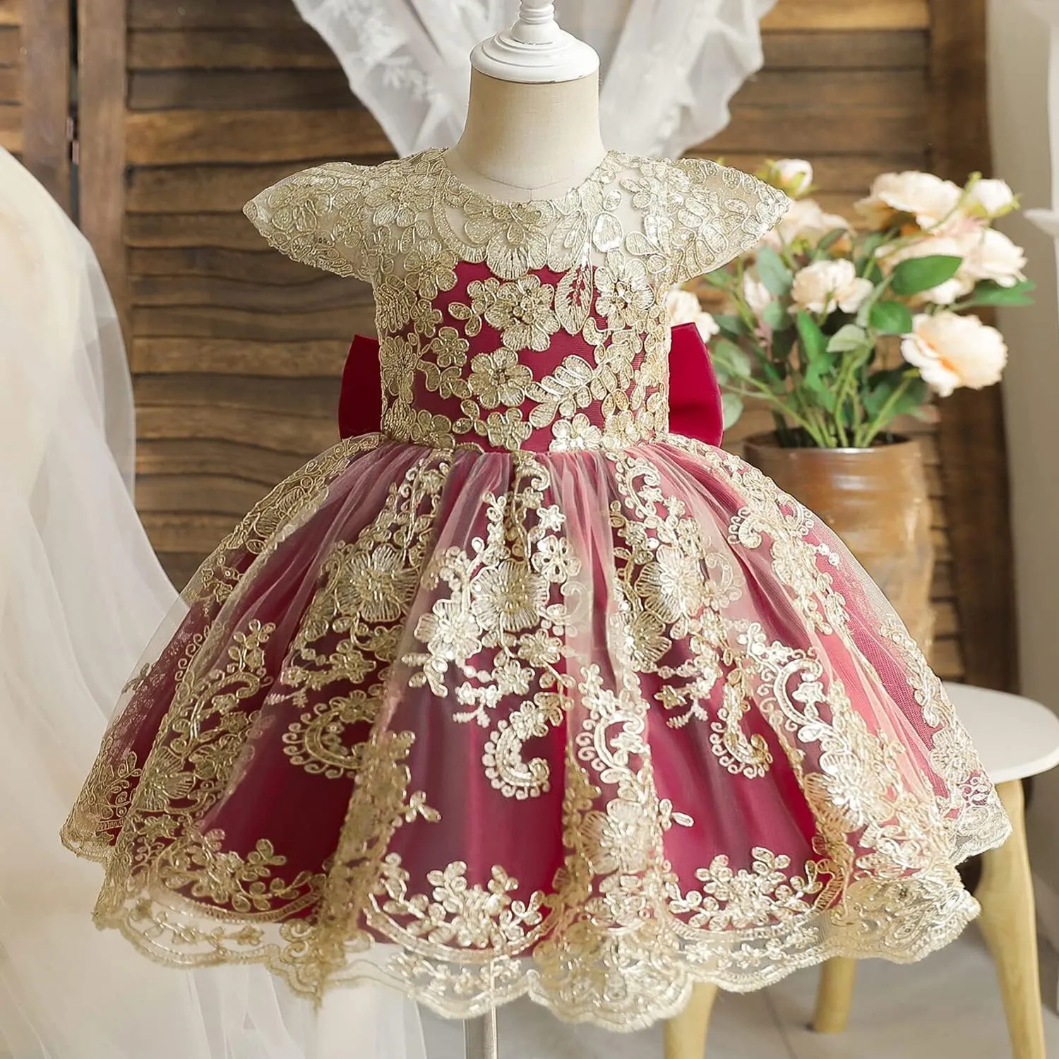 HNXDYY Baby Girl Tutu Dress Princess Lace Embroidery Wedding Party Gown