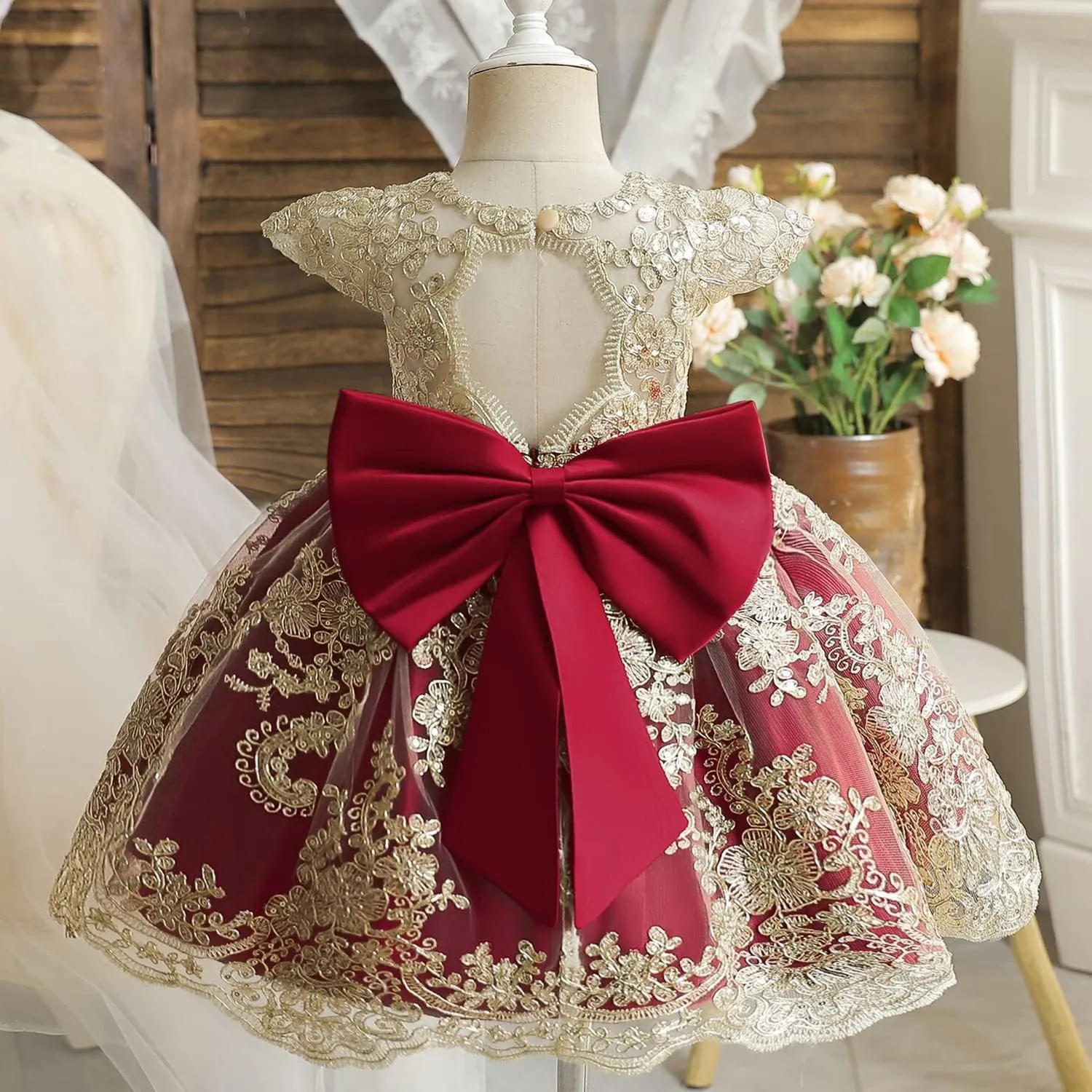 HNXDYY Baby Girl Tutu Dress Princess Lace Embroidery Wedding Party Gown
