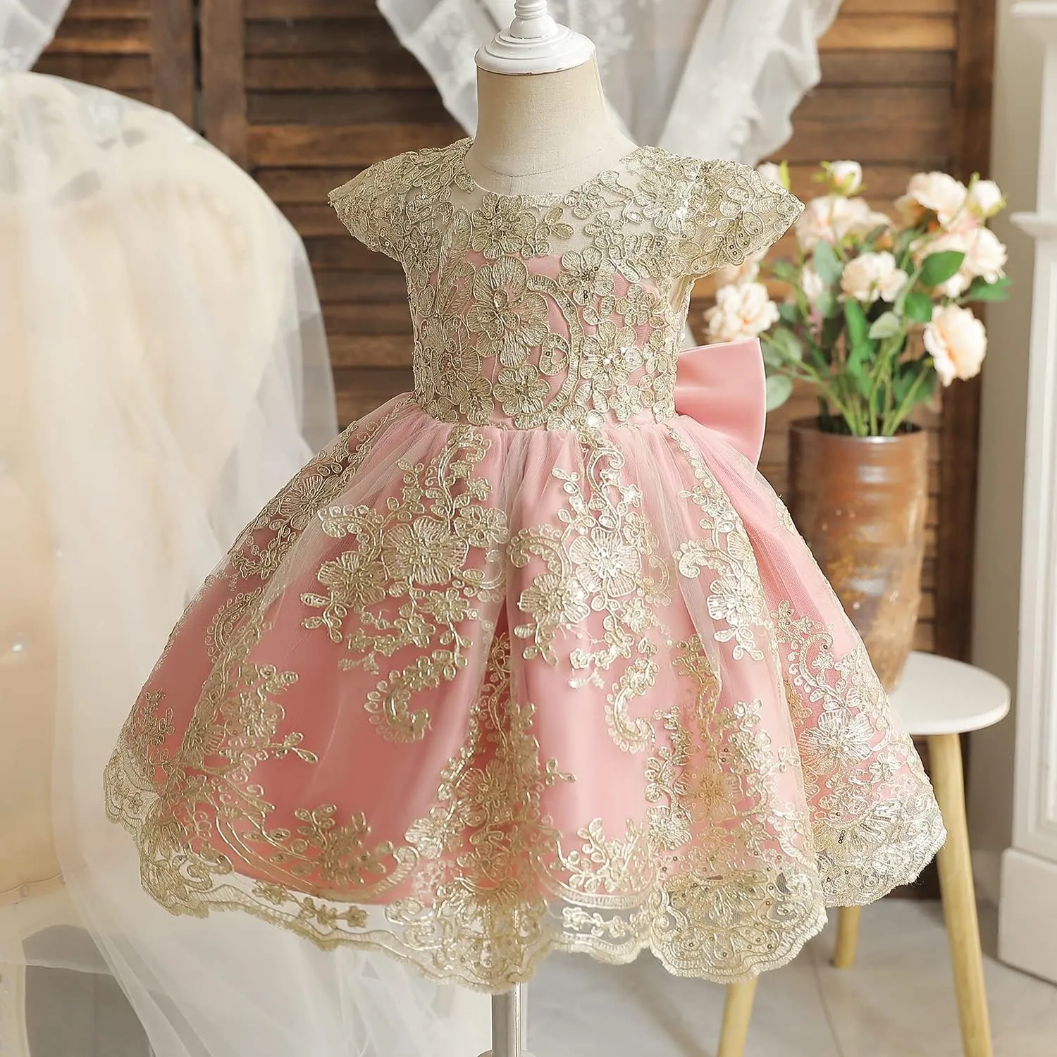 HNXDYY Baby Girl Tutu Dress Princess Lace Embroidery Wedding Party Gown