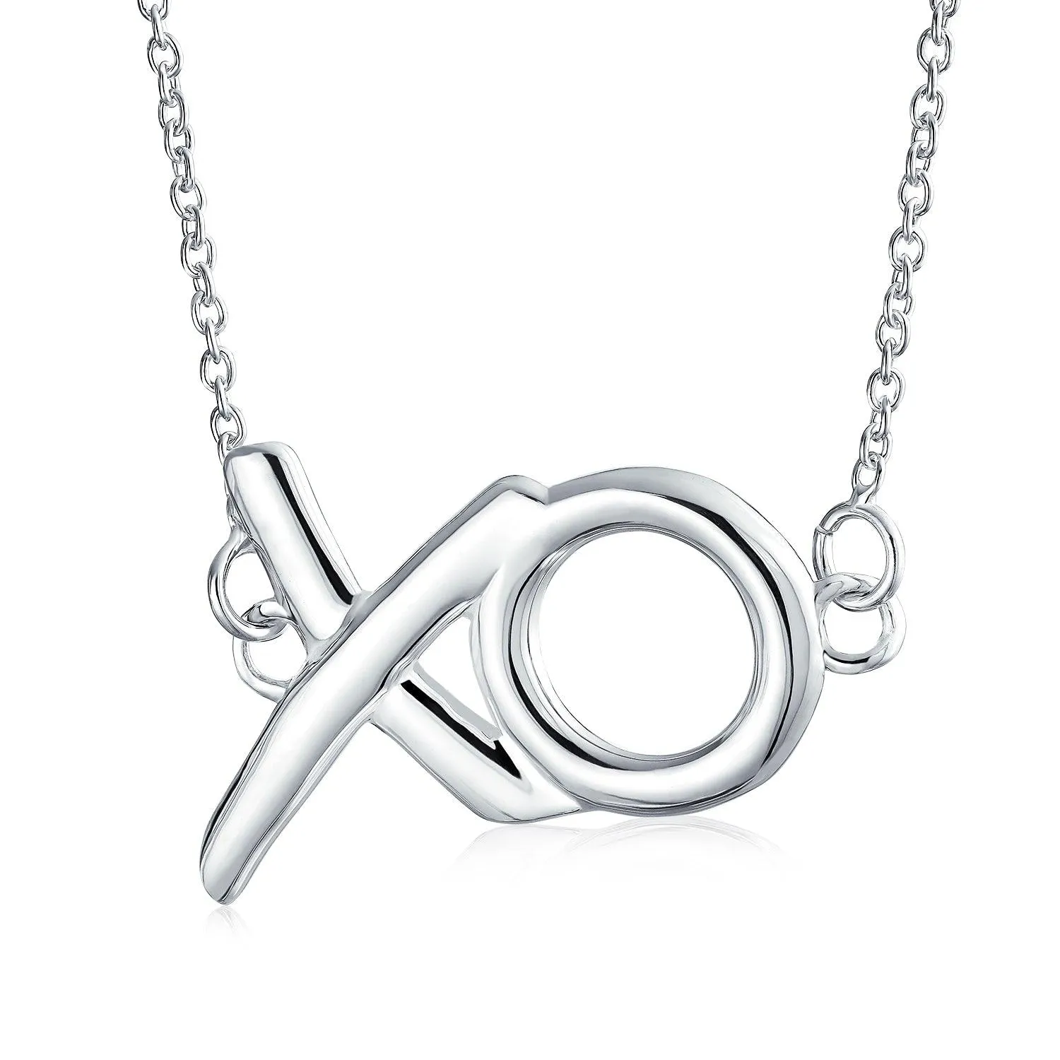 Hugs Kisses XO Station Pendant Charm Necklace High .925 Sterling Silver