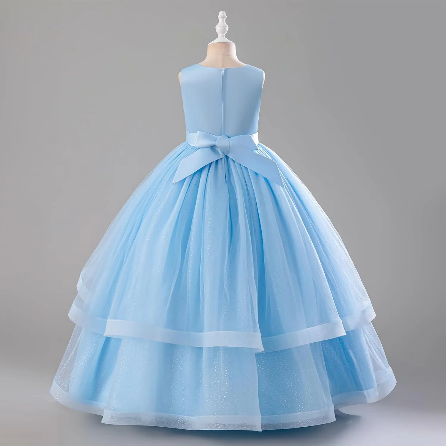 IDOPIP Flower Girl Sequin Appliques Dress for Kids Wedding Pageant Party Long Gown Princess Birthday Communion Tulle Dresses