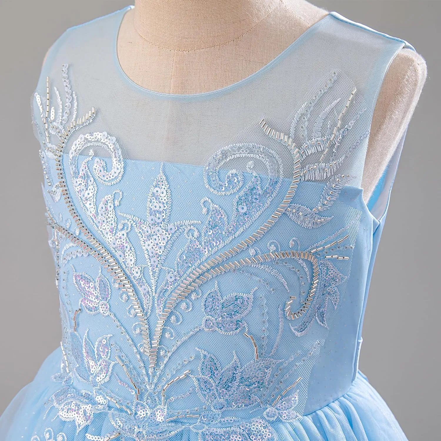 IDOPIP Flower Girl Sequin Appliques Dress for Kids Wedding Pageant Party Long Gown Princess Birthday Communion Tulle Dresses
