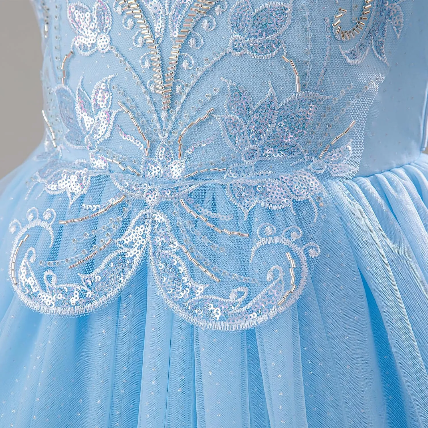IDOPIP Flower Girl Sequin Appliques Dress for Kids Wedding Pageant Party Long Gown Princess Birthday Communion Tulle Dresses
