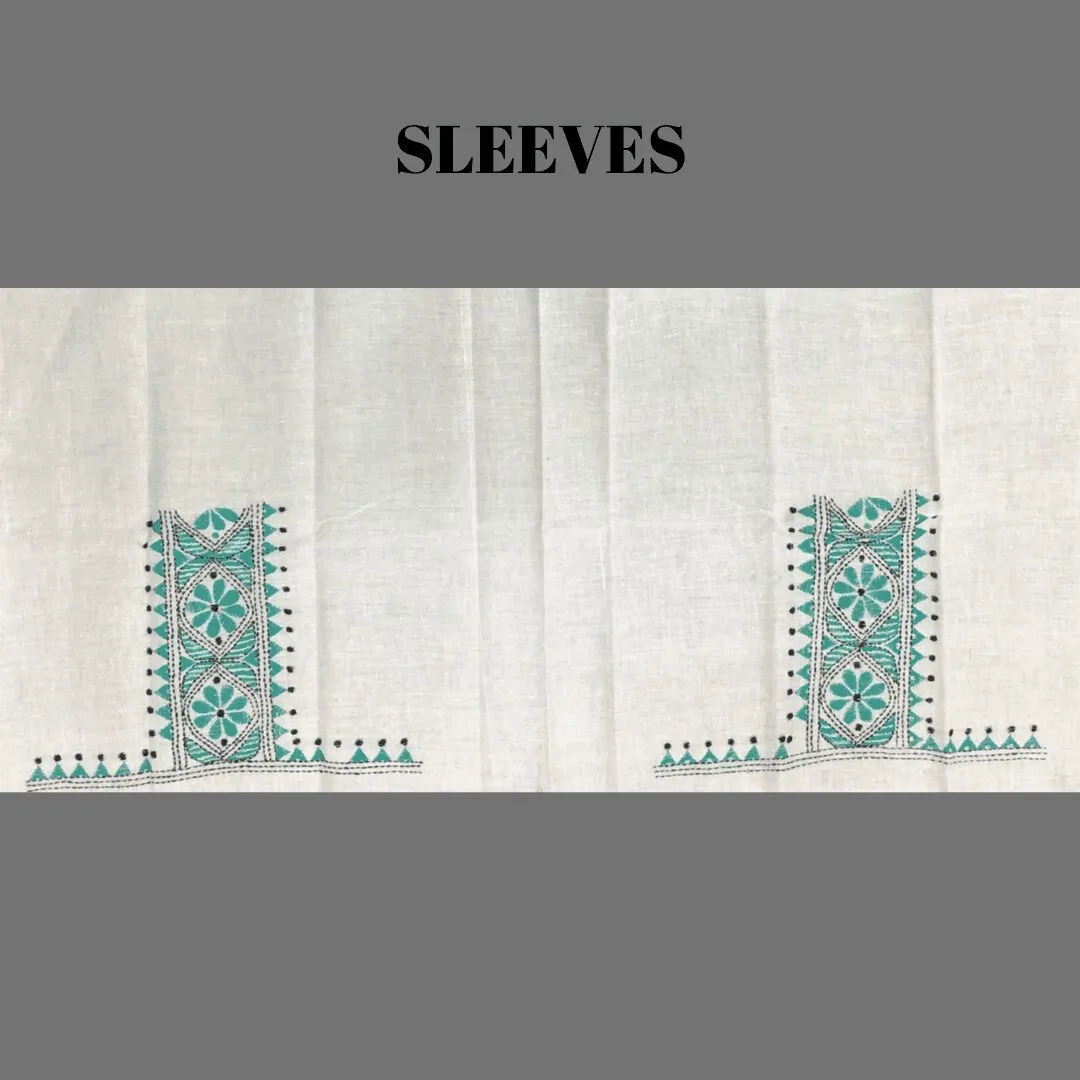 Indiva Handcrafted White & Green Kantha Blouse Piece