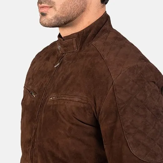 Mens Genuine Suede Bomber A-2 Style Quilted Lining shoulder Band Collar Rib knit cuffs Leather Jacket For Men