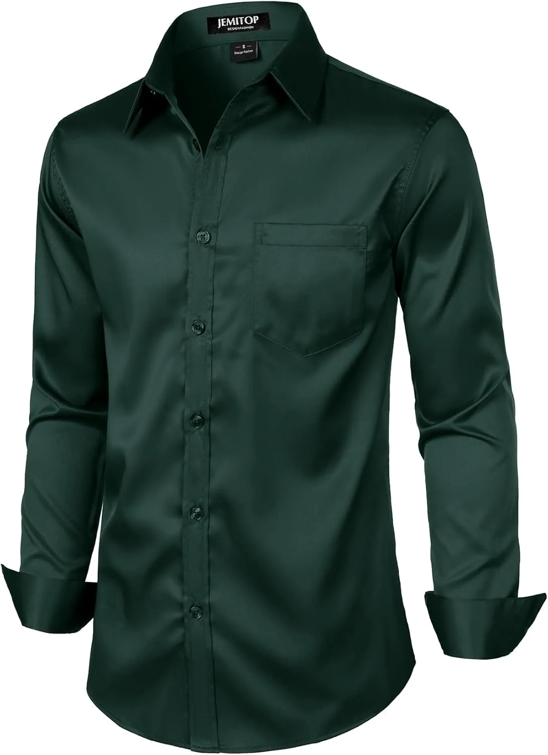 Men's Stretch Slim Fit Dress Shirts Formal Wedding Prom Business Long Sleeve Button Down Shirt with Pocket