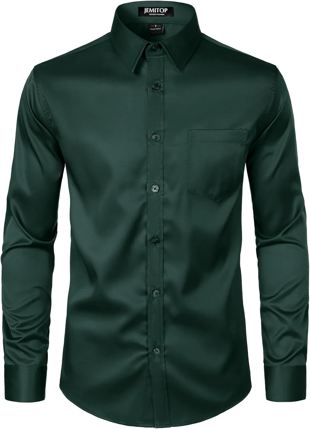 Men's Stretch Slim Fit Dress Shirts Formal Wedding Prom Business Long Sleeve Button Down Shirt with Pocket