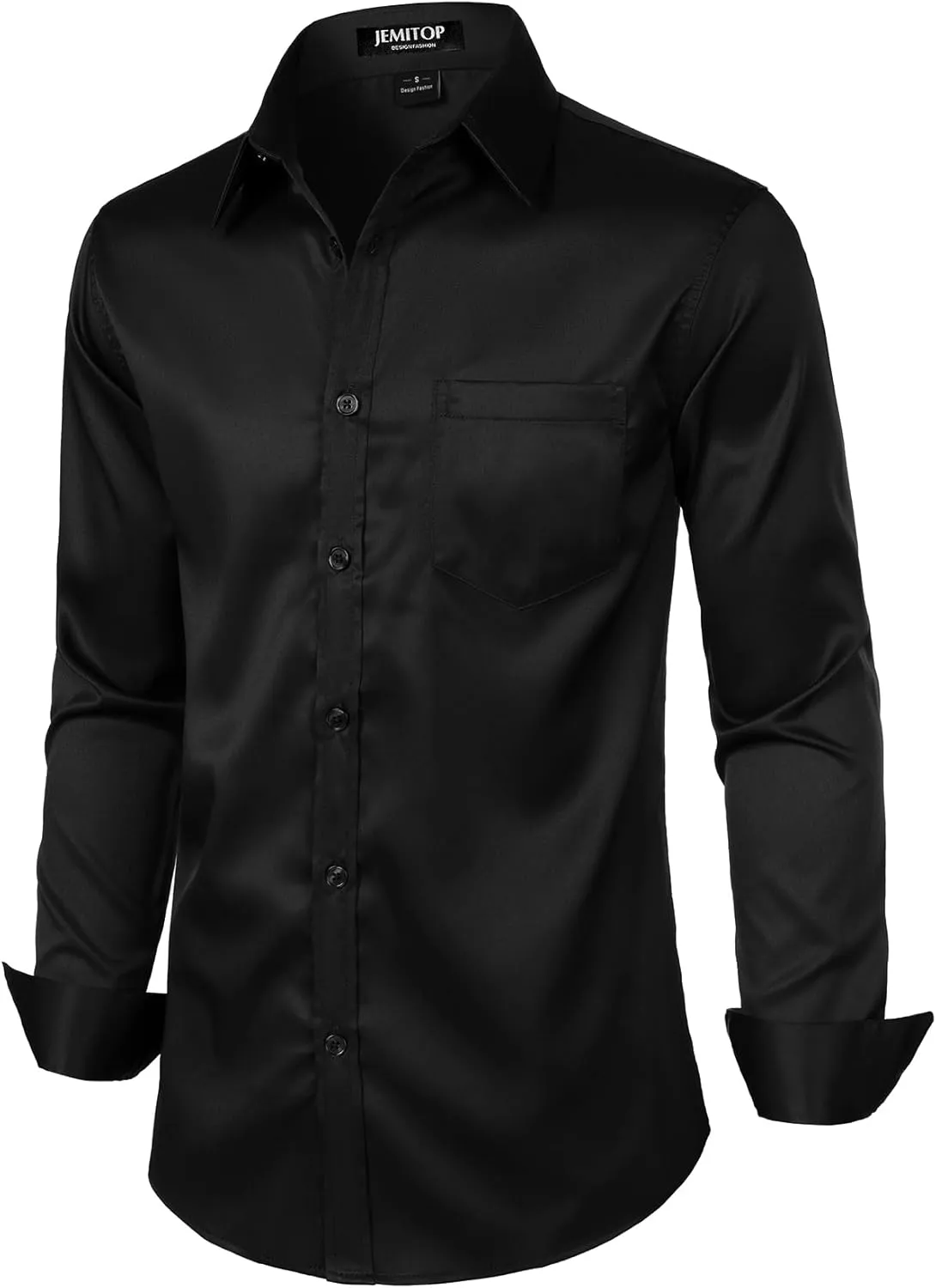 Men's Stretch Slim Fit Dress Shirts Formal Wedding Prom Business Long Sleeve Button Down Shirt with Pocket