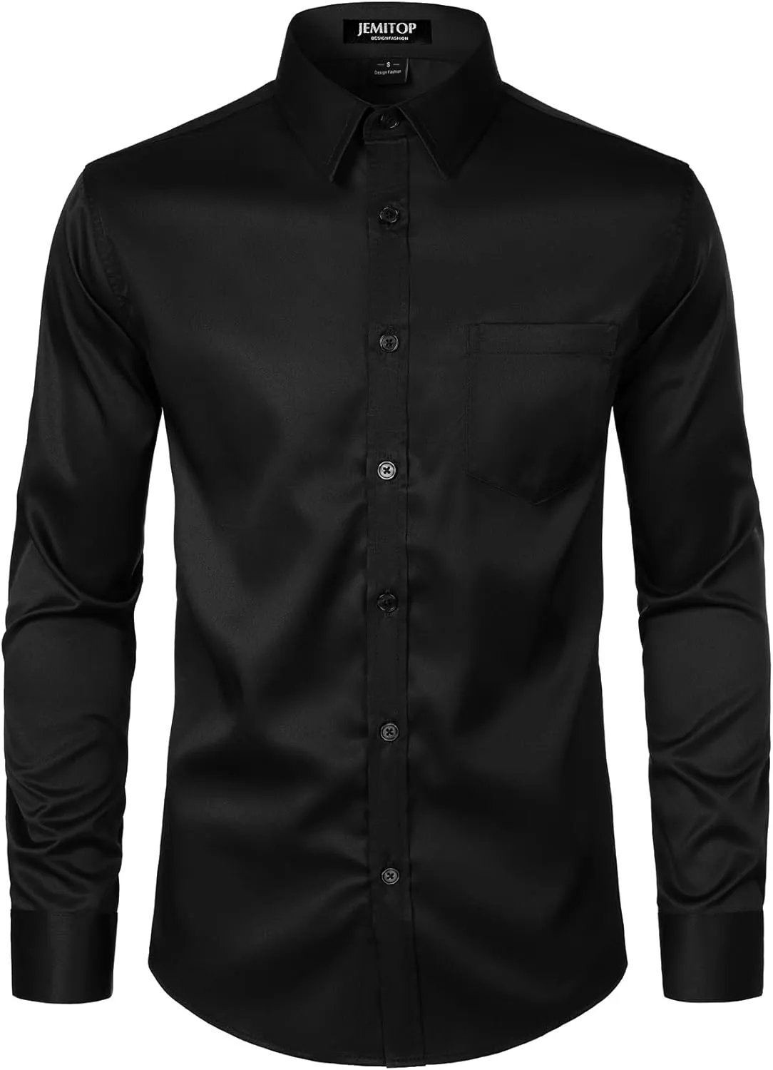 Men's Stretch Slim Fit Dress Shirts Formal Wedding Prom Business Long Sleeve Button Down Shirt with Pocket