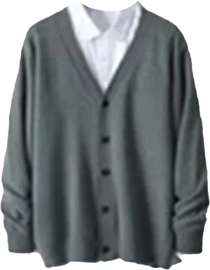 Men's Winter Thick Knit Coat Merino Wool V-Neck Sweater Cardigan Men's Solid Color Warm Knit Cardigan Jacket