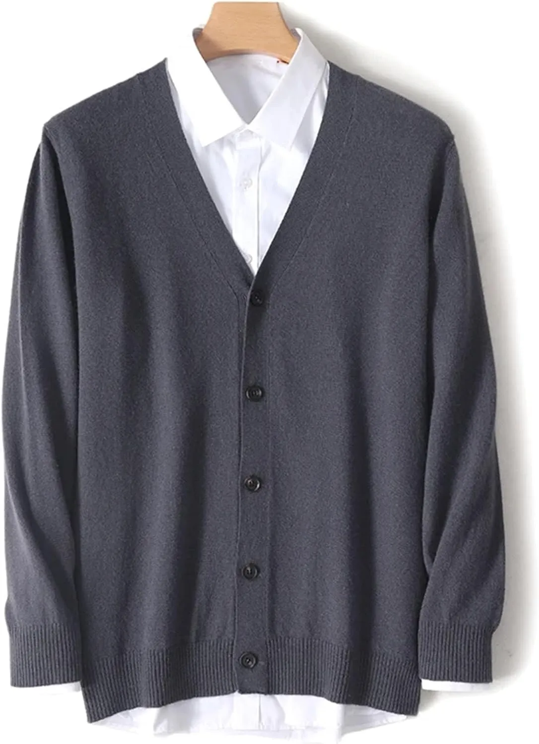 Men's Winter Thick Knit Coat Merino Wool V-Neck Sweater Cardigan Men's Solid Color Warm Knit Cardigan Jacket