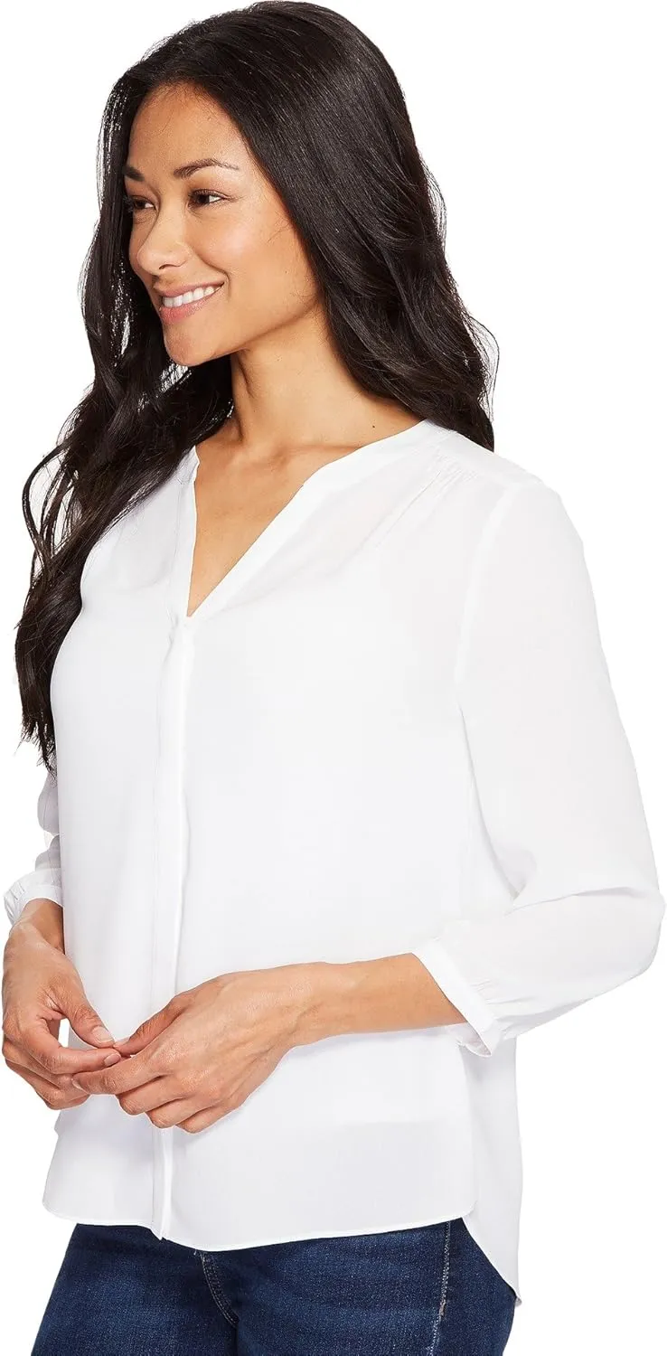 NYDJ Women's Petite Size 3/4 Sleeve Pintuck Blouse