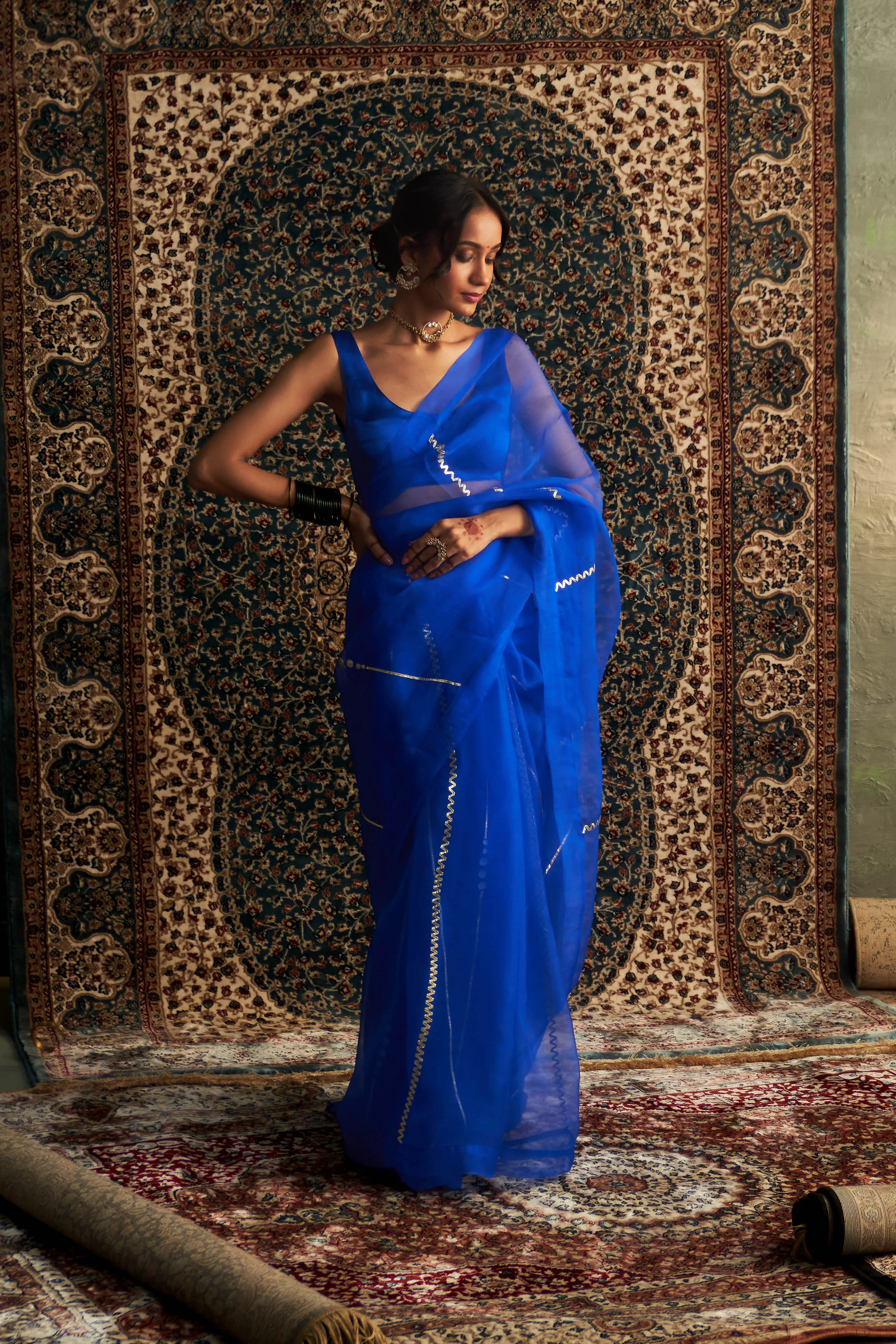 Prarambh Organza Saree With Sleeveless Blouse