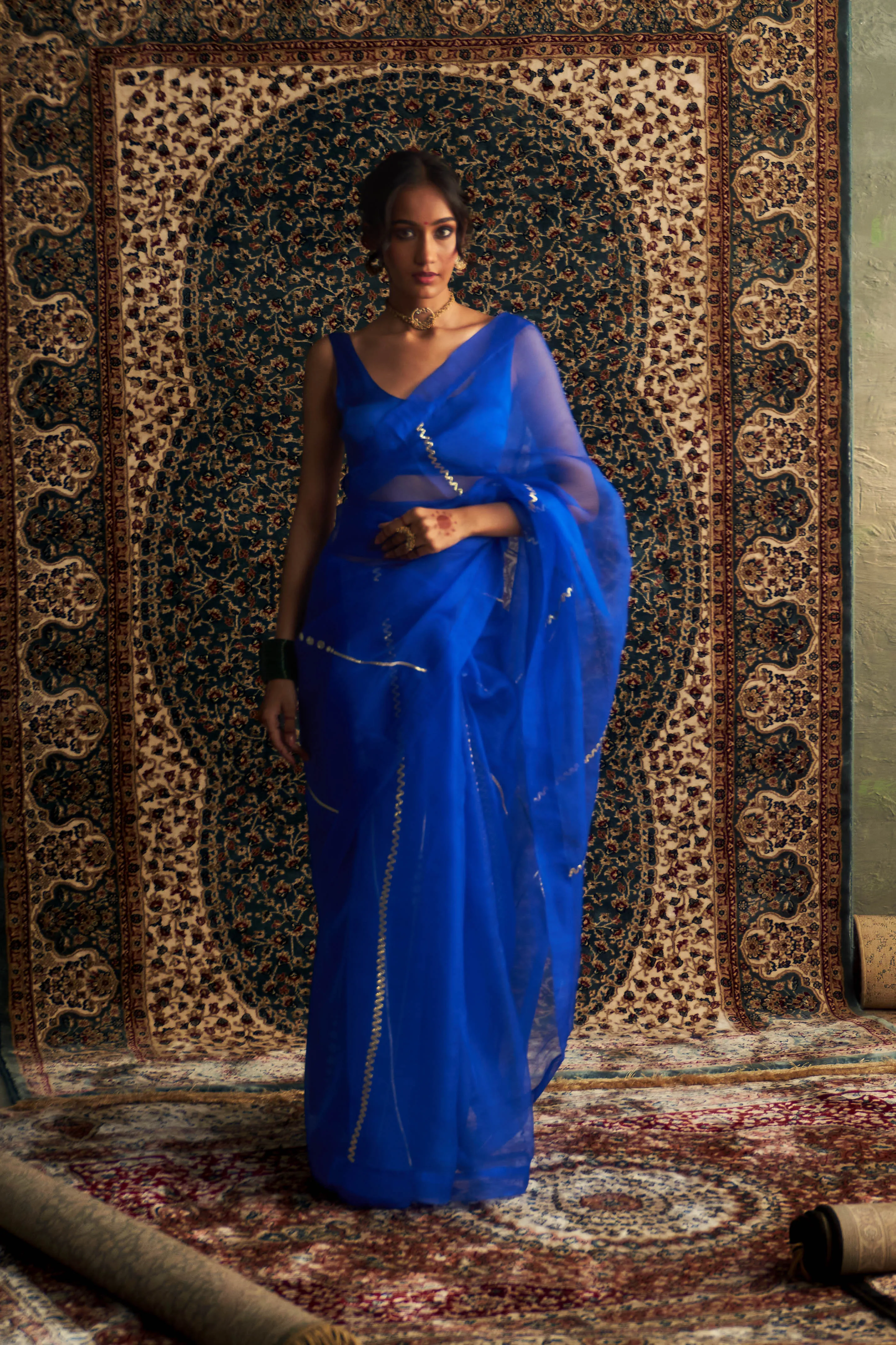 Prarambh Organza Saree With Sleeveless Blouse
