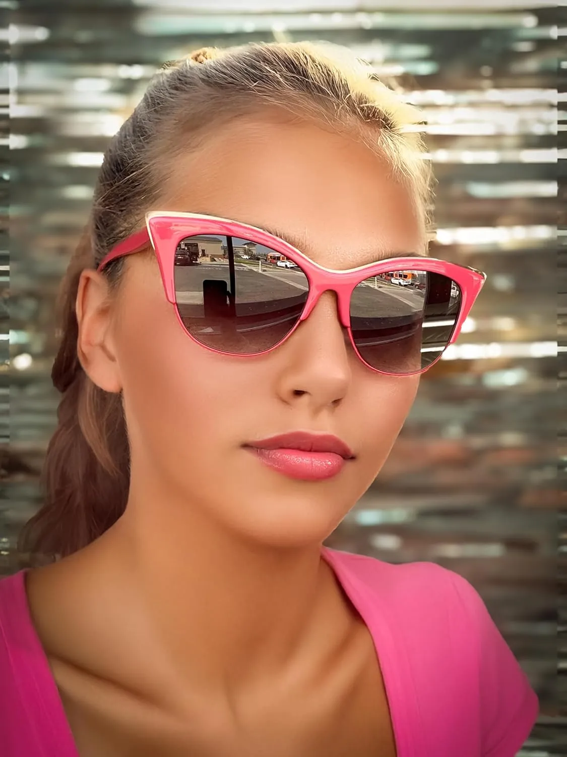 SA106 Womens High Point Squared Half Rim Look Cat Eye Sunglasses