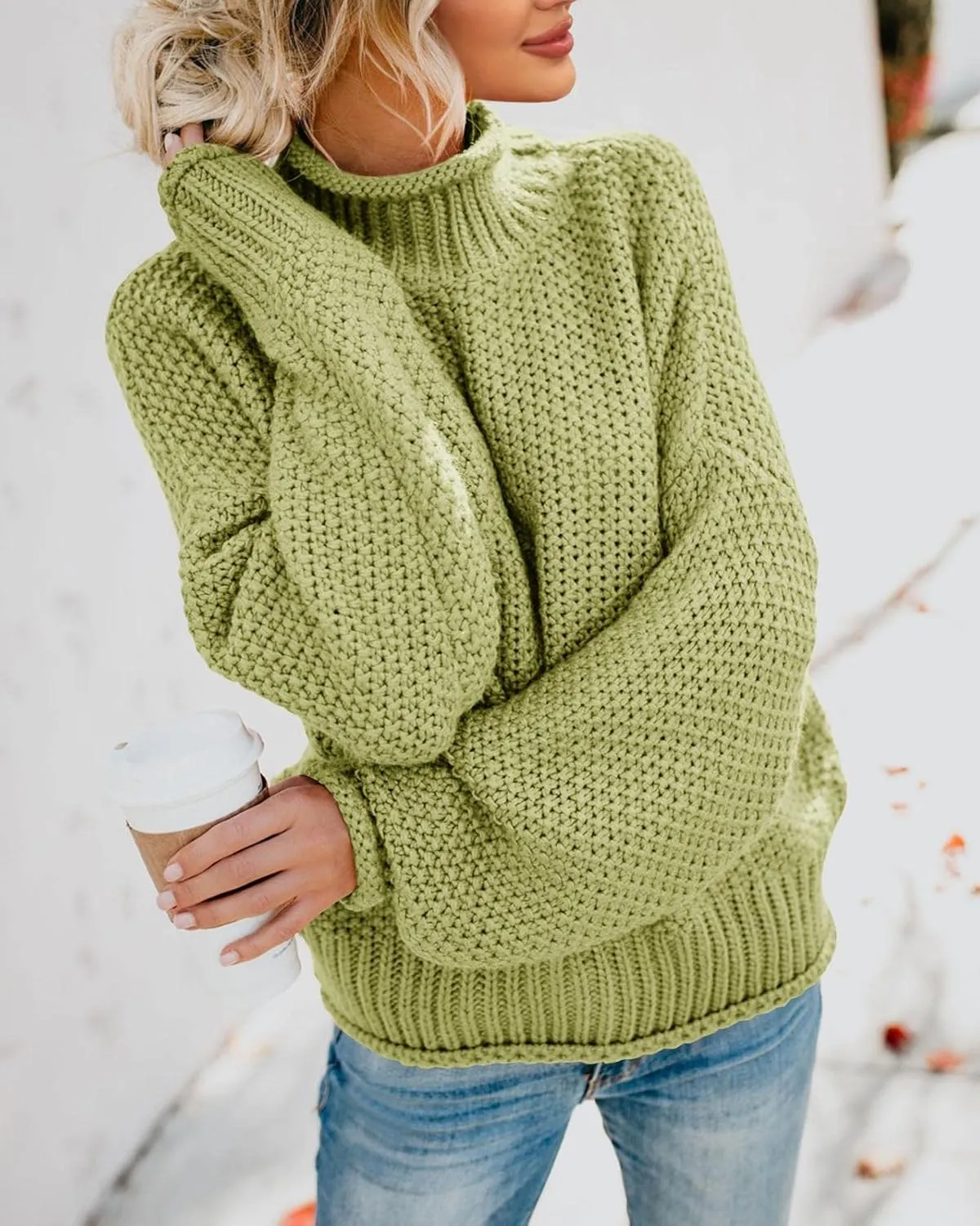 Saodimallsu Womens Turtleneck Oversized Sweaters Batwing Long Sleeve Pullover Loose Chunky Knit Jumper