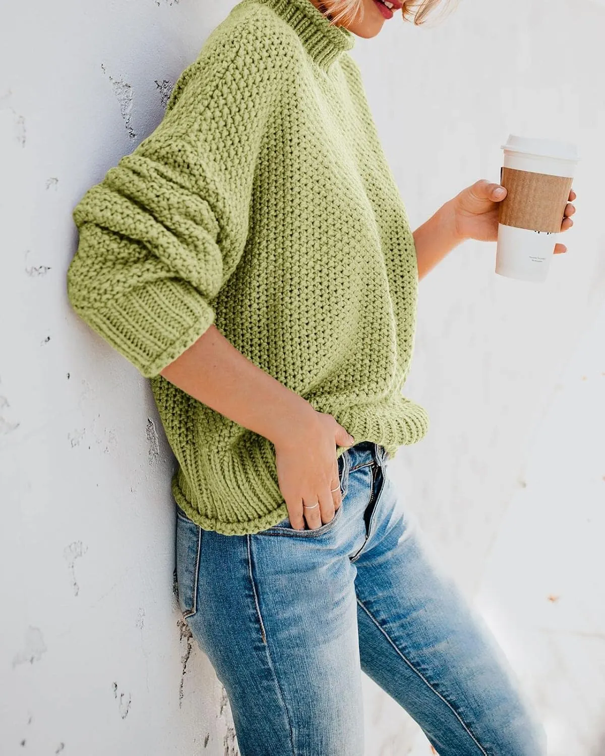 Saodimallsu Womens Turtleneck Oversized Sweaters Batwing Long Sleeve Pullover Loose Chunky Knit Jumper
