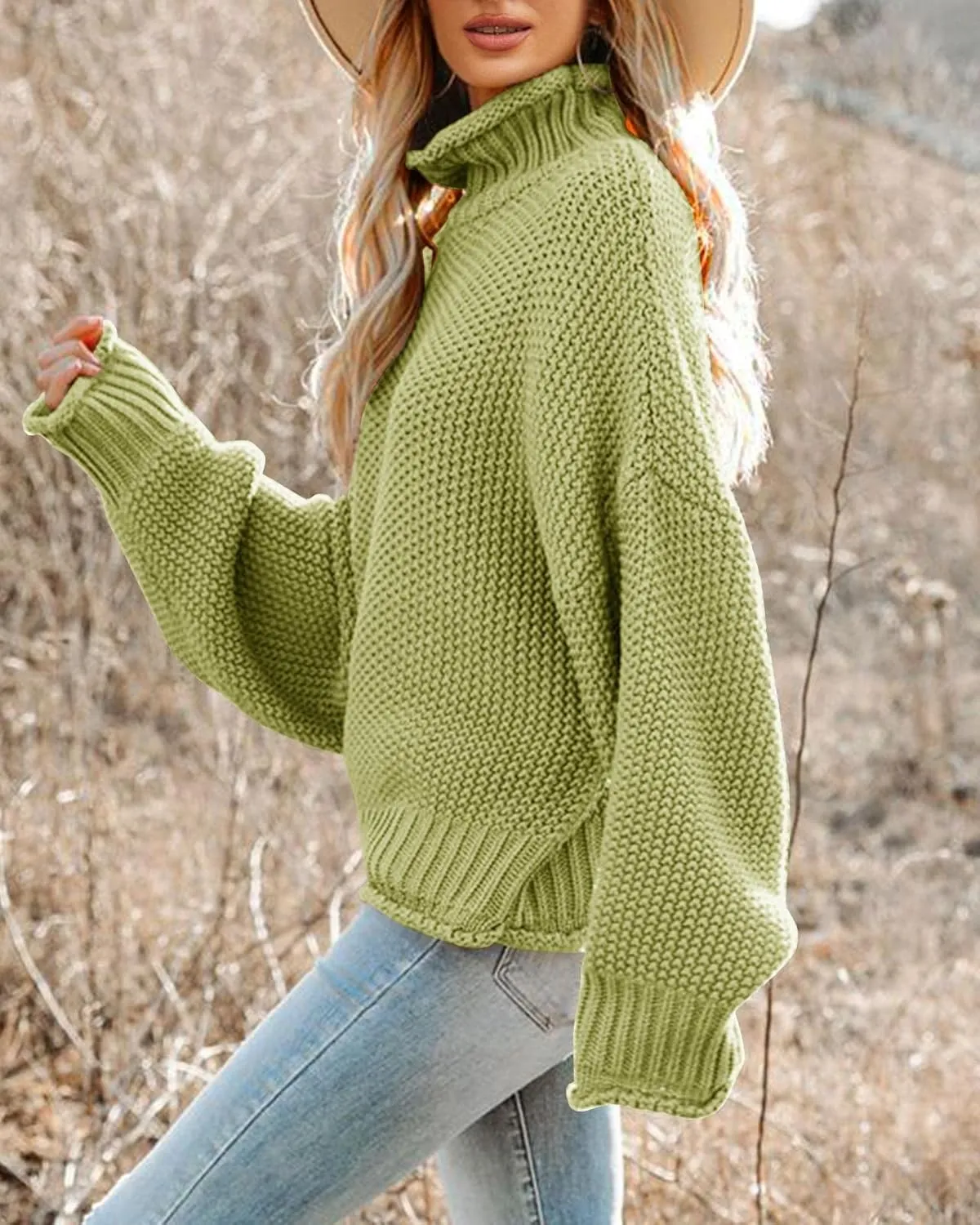 Saodimallsu Womens Turtleneck Oversized Sweaters Batwing Long Sleeve Pullover Loose Chunky Knit Jumper