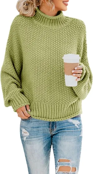 Saodimallsu Womens Turtleneck Oversized Sweaters Batwing Long Sleeve Pullover Loose Chunky Knit Jumper